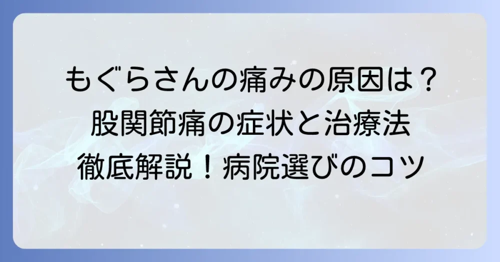 鈴木もぐらさんの股関節の痛み：病院選びと原因・治療法を徹底解説