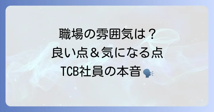 TCB社員の人間関係と職場の雰囲気：良い点・気になる点