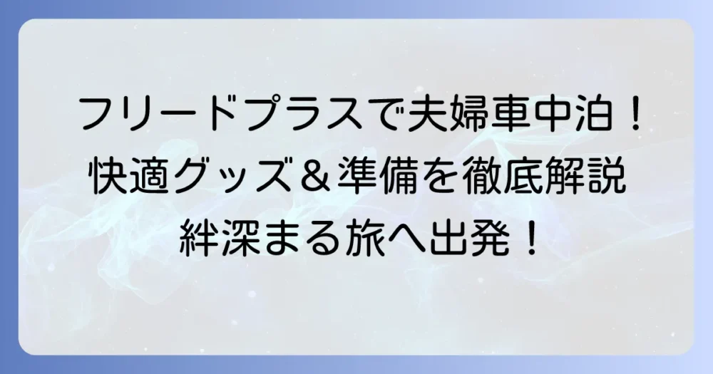 フリードプラスで夫婦二人の車中泊を快適にする徹底解説！準備からおすすめグッズまで